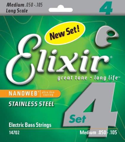 Elixir 14702 Nanoweb Bass  Stainless Steel 50-105 Medium