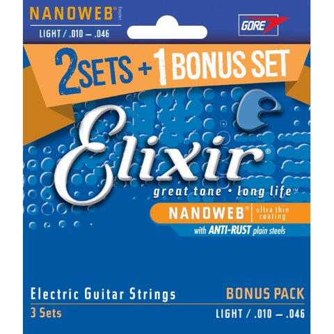 ELIXIR NANO ELEC GTR 10-46 3 PACK LIGHT STRING