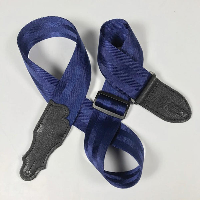 Franklin 2 inch Blue Aviator Seat Belt Strap with Pebbled Glove Leather End Tab