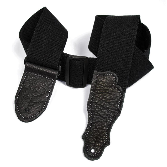 Franklin 2 inch Black Cotton Strap with Pebbled Black Glove Leather End Tab