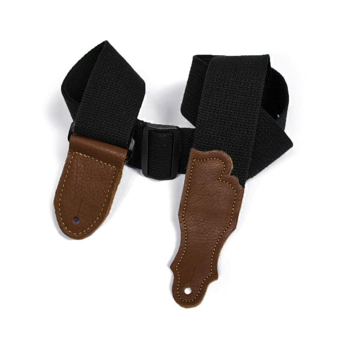 Franklin 2 inch Black Cotton Strap with Pebbled Caramel Glove Leather End Tab