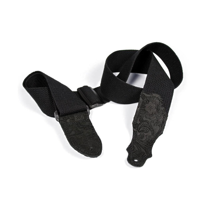 Franklin 2 inch Black Cotton Strap with Embossed Black Suede End Tab
