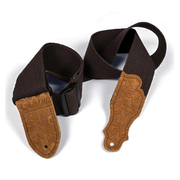 Franklin 2 inch Chocolate Cotton Strap with Embossed Caramel Suede End Tab