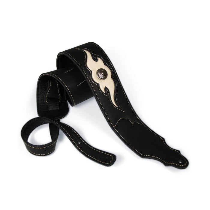 Franklin 3 inch Sculpted Ball Padded Black Leather with Cream Flame Insert & Concho