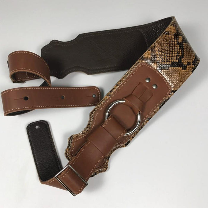 Franklin 3.5 inch Snake Skin/Cognac Glove Leather Ring Bass Guitar Strap