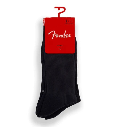 Perris Licensed FENDER The Icon Back Tab - Large Crew Socks in Black (3-Pair)