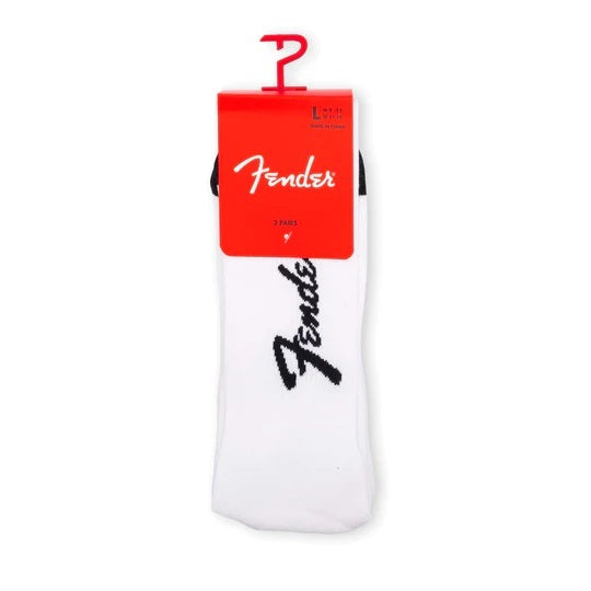 Perris Licensed FENDER Exploded Logo - Large Crew Socks in White (3-Pair)
