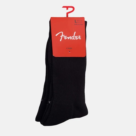 Perris Licensed FENDER Classic - Large Crew Socks in Black (3-Pair)