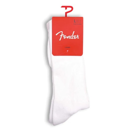 Perris Licensed FENDER Classic - Large Crew Socks in White (3-Pair)