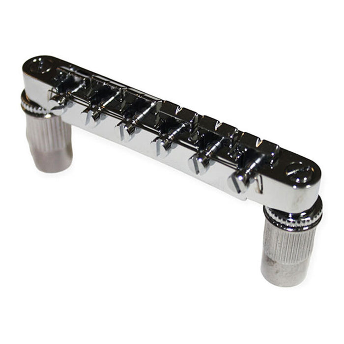 GT Vintage Style Tune-O-Matic Electric Guitar Bridge in Chrome Finish with 6.3mm Diameter Mounting Posts