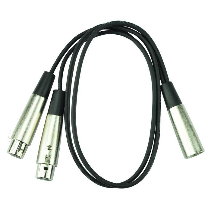 MALE XLR PLUG TO 2 X FEMALE XLR PLUGS - 1 METRE CABLE