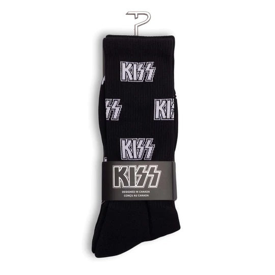 Perris Licensed KISS - All Over Logo Large Crew Socks in Black (1-Pair)