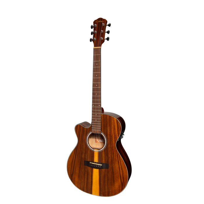 Martinez '51 Series' Left Handed Folk Size Cutaway Acoustic-Electric Guitar Teakwood (Gloss)