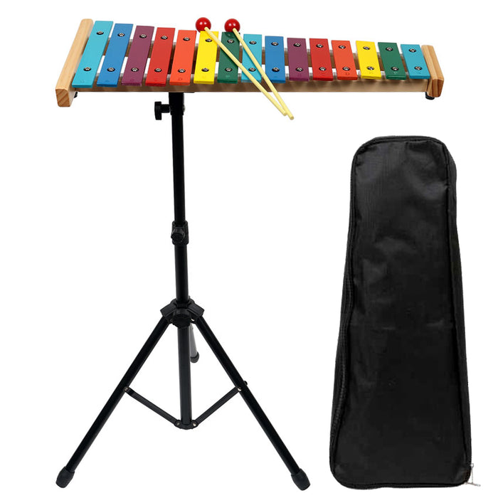 Opus Percussion 15-Note Glockenspiel w/ Coloured Keys Bag Stand & Mallets (Keys C-G)