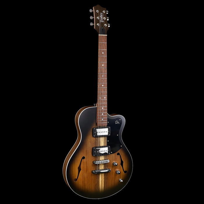 Pratley Electric Semi-Hollow Vintage Burst BlackwoodSingle Cut P-90/P-90