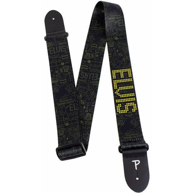 Perris 2" Polyester Elvis Presley - Gold Silhouette Graphics on Black Licensed Guitar Strap