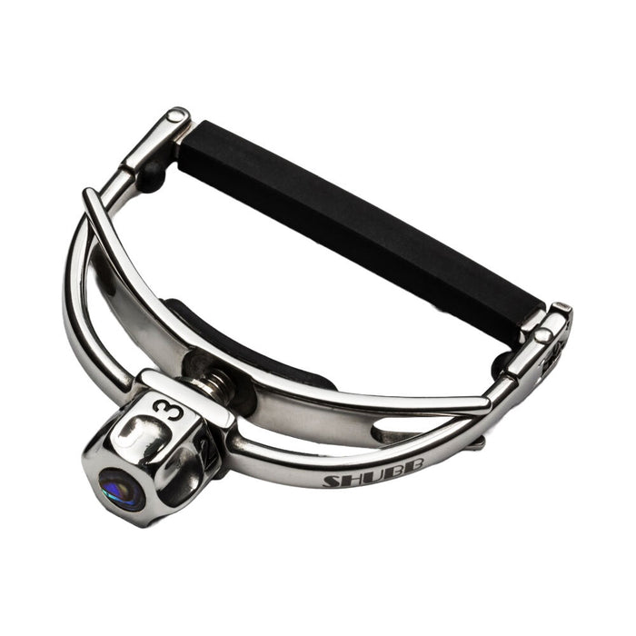 Shubb F1 Fine Tune Steel String Guitar Capo in Stainless Steel 1-15/16" Wide and Curved