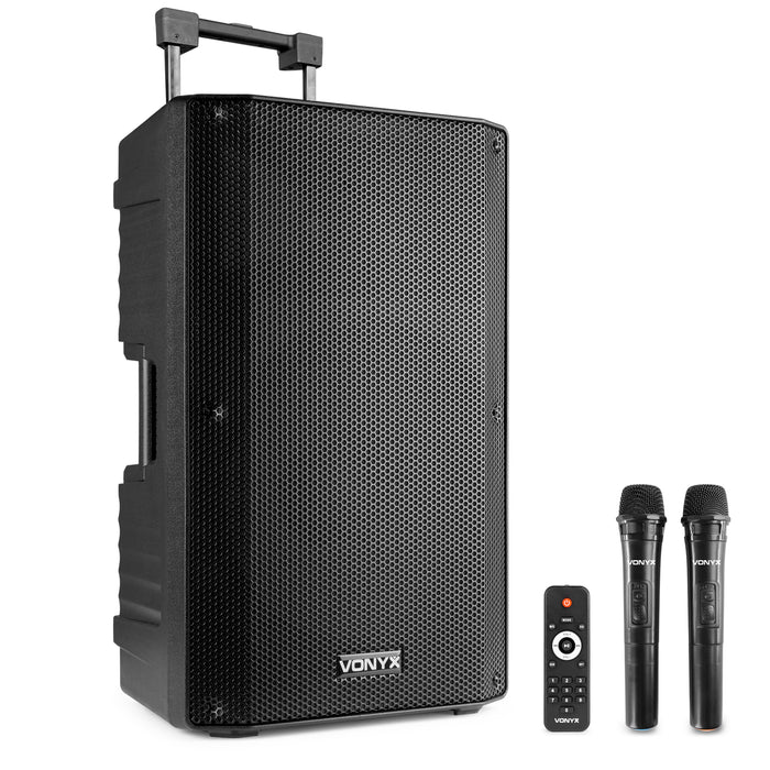 Vonyx VSA500 PA 800W Battery Powered 12 PA Speaker with Dual Handheld Wireless Microphones