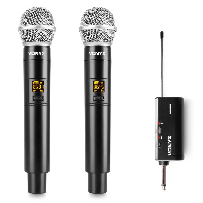 Vonyx WM552 Battery Powered Dual Wireless Handehld Microphone and Receiver Set