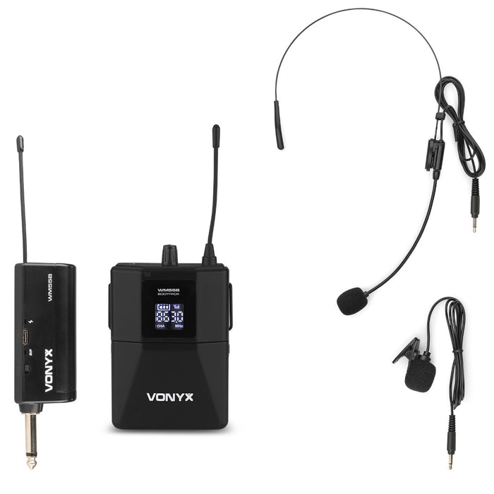 Vonyx WM55B Battery Powered Wireless Bodypack Microphone and Receiver Set
