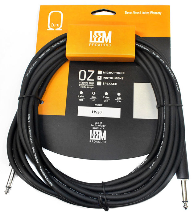 Leem 20ft Heatshrink Instrument Cable (1/4" Straight Plug - 1/4" Straight Plug)