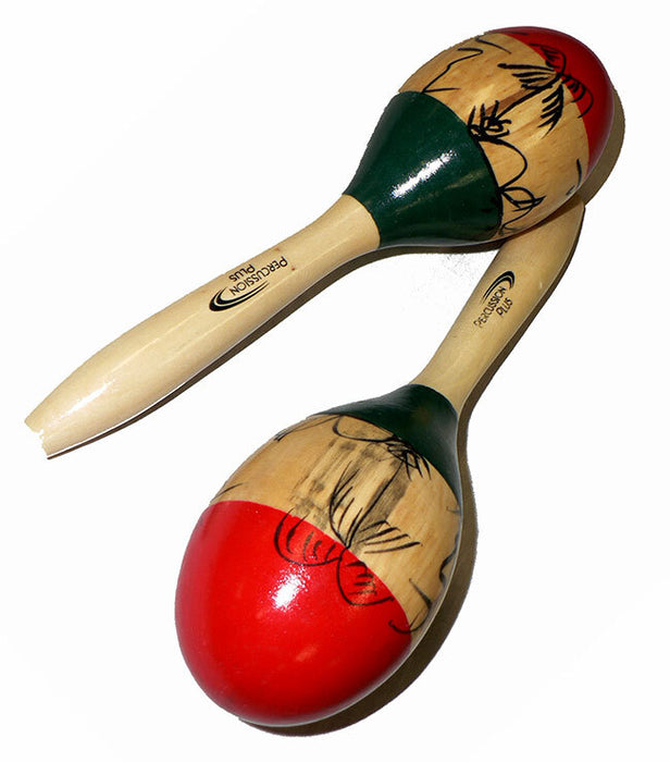 Percussion Plus Wooden Maracas in 3-Tone & Patterned Finish L - 24.5cm