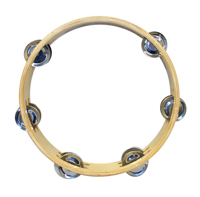 Percussion Plus 9" Wooden Tambourine with 6-Double Rows of Jingles
