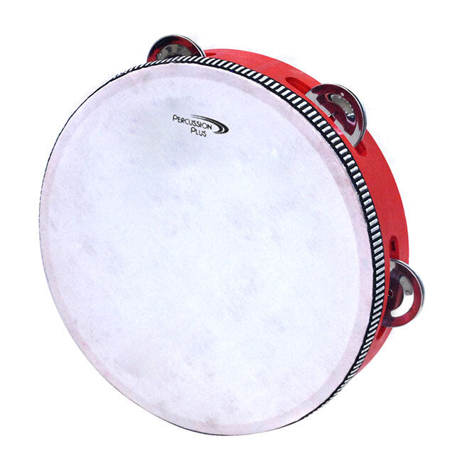Percussion Plus 6" Wooden Tambourine with Head & 4-Single Rows of Jingles