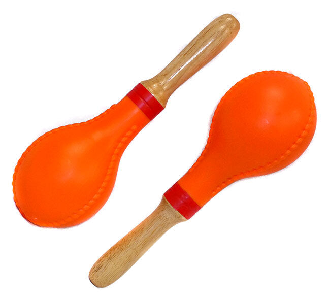 Percussion Plus Plastic Head Maracas in Orange w/ Wooden Handles