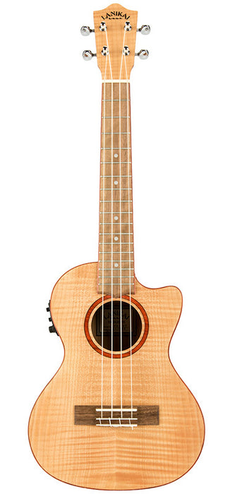 Lanikai Flamed Maple Series Tenor AC/EL Ukulele in Natural Satin Finish with Lanikai Deluxe Gig Bag