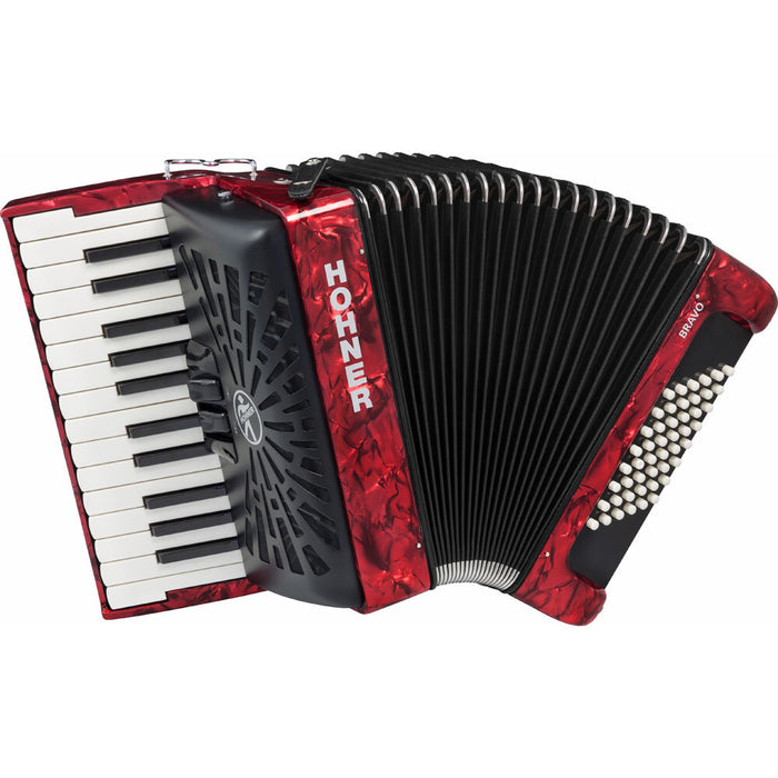 Hohner Bravo II 48 Bass Chromatic Accordion In Red w/ Padded Gig Bag and Straps