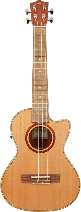 Lanikai Cedar Series Tenor AC/EL Ukulele in Natural Satin Finish with Lanikai Deluxe Gig Bag