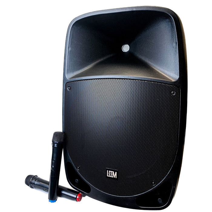 Leem PR-15HR Rechargeable Active 120W 2-Way 15" PA Speaker System with Wireless Mics