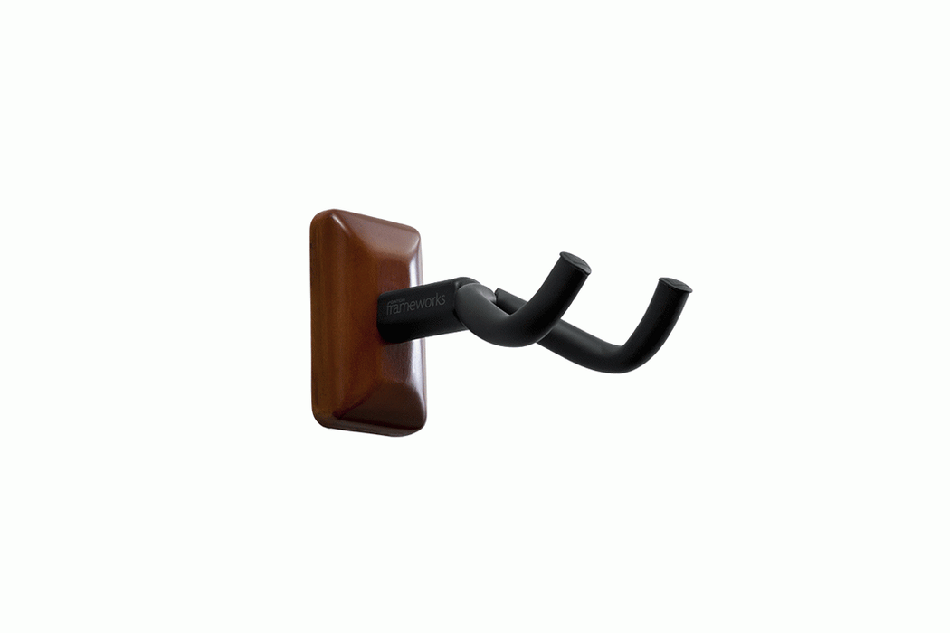 The Gator GFWGTRHNGRMHG Frameworks Wall Mounted Guitar Hanger with Mahogany Mounting Plate