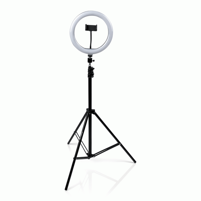 The Gator GFWRINGLIGHTTRIPD 10-Inch LED Ring Light Stand with Phone Holder & Tripod Base