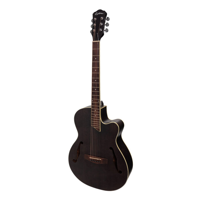 Martinez Jazz Hybrid Acoustic Small Body Cutaway Guitar (Black)