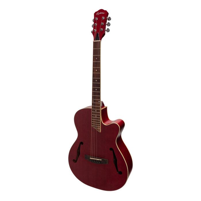 Martinez Jazz Hybrid Acoustic Small Body Cutaway Guitar (Red)