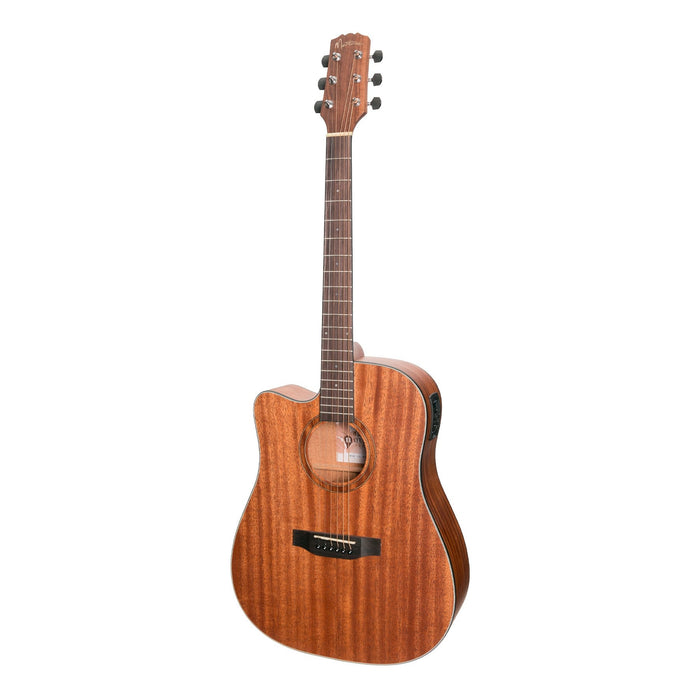 Martinez 'Natural Series' Left Handed Mahogany Top Acoustic-Electric Dreadnought Cutaway Guitar (Open Pore)