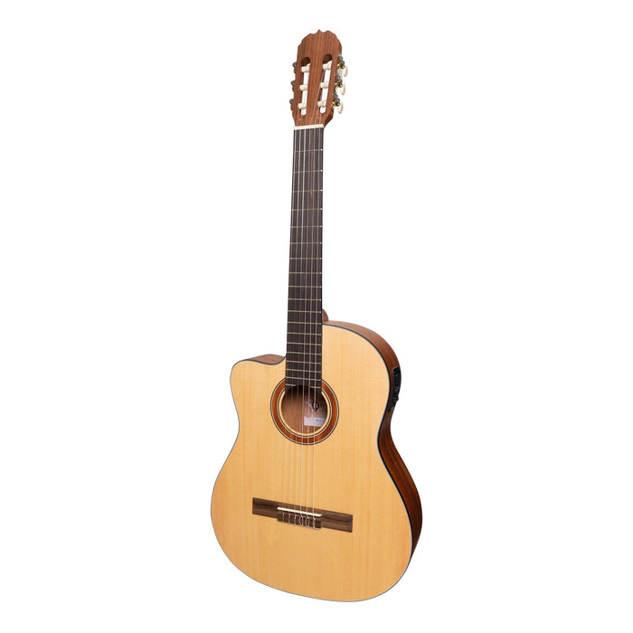 Martinez 'Natural Series' Left Handed Solid Spruce Top Acoustic-Electric Classical Cutaway Guitar (Open Pore)