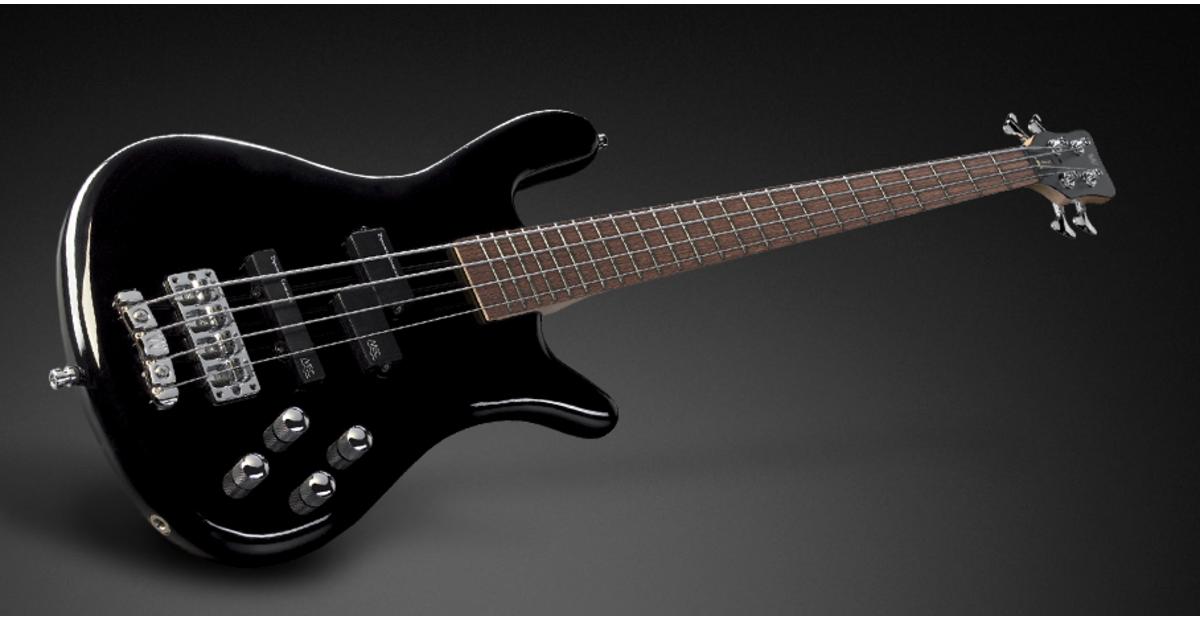 RockBass Streamer LX 4-String Solid Black High Polish Active arched Carolina body 3-piece laminated Maple neck with Ekanga veneer stripes Wenge FB
